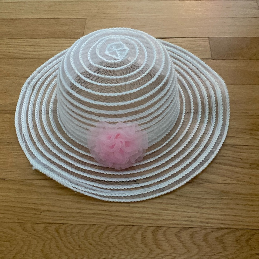 Kids Mesh Sun Hat - White - Pink Flower